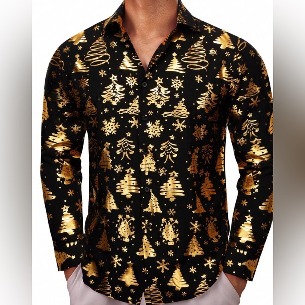 NEW Men Shirt Christmas Party Button down Long Sleeve Shirt 3XL NWOT